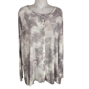 LOGO Layers by Lori Goldstein Tie-Dye Mesh Button Cardigan 1X Pearl Knit A395061